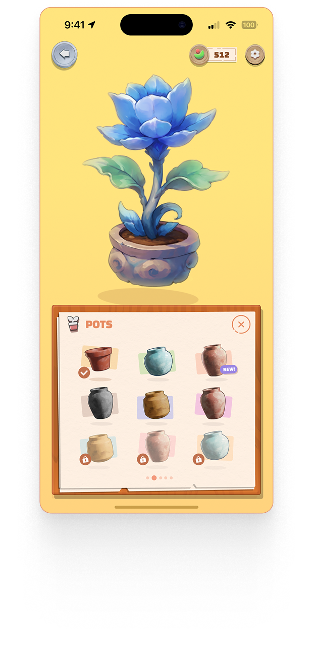 Plantina screen with pot selection