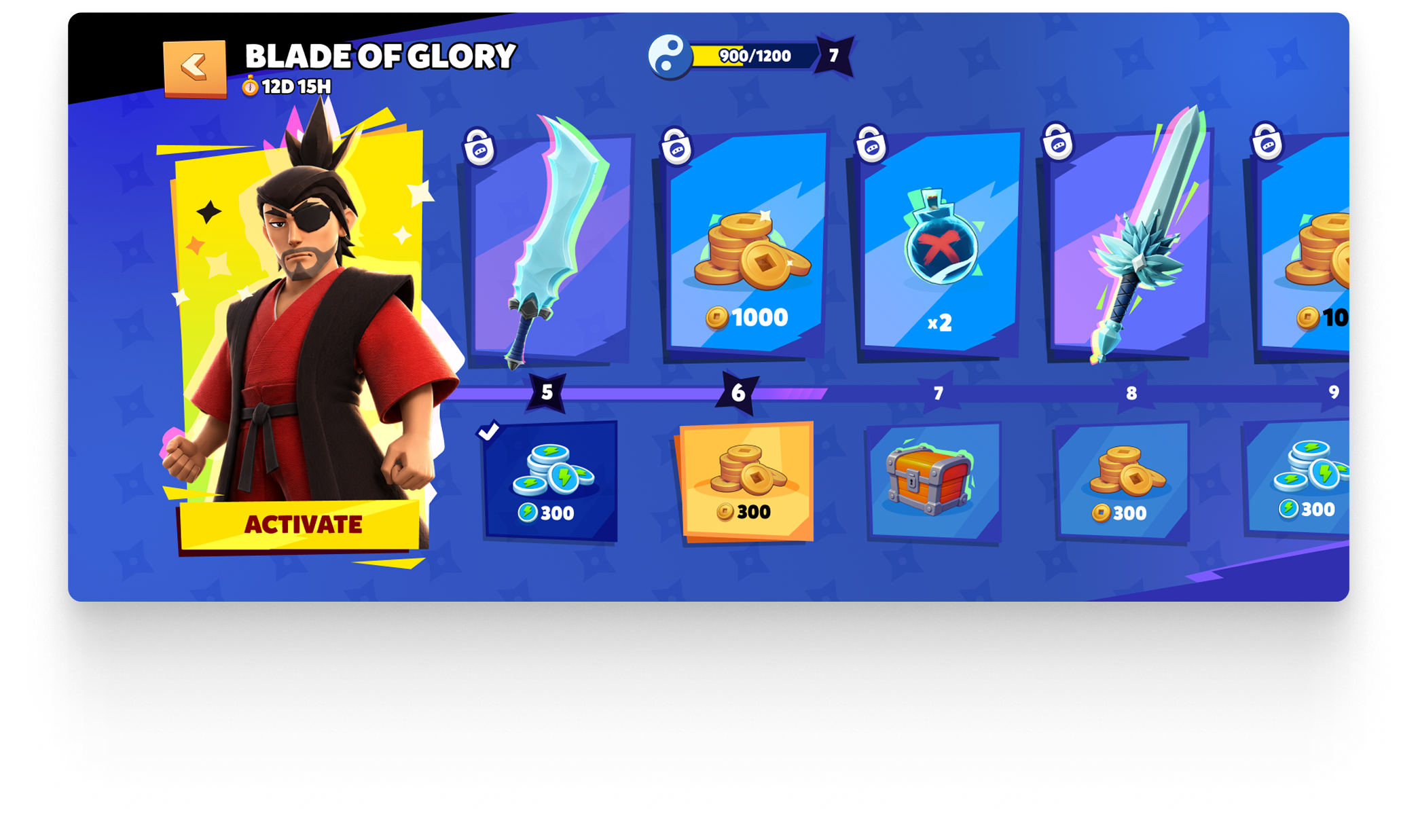 Battle pass track with tiered rewards