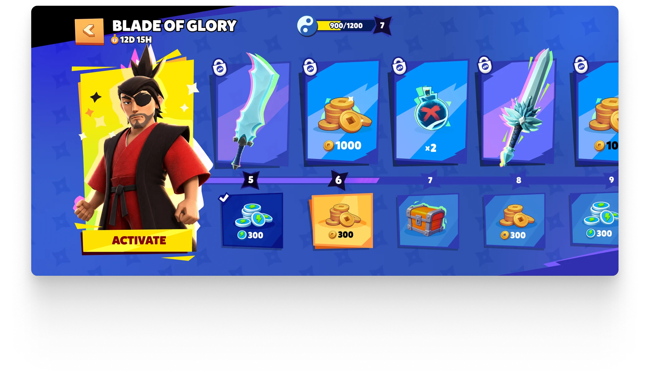 Battle pass track with tiered rewards