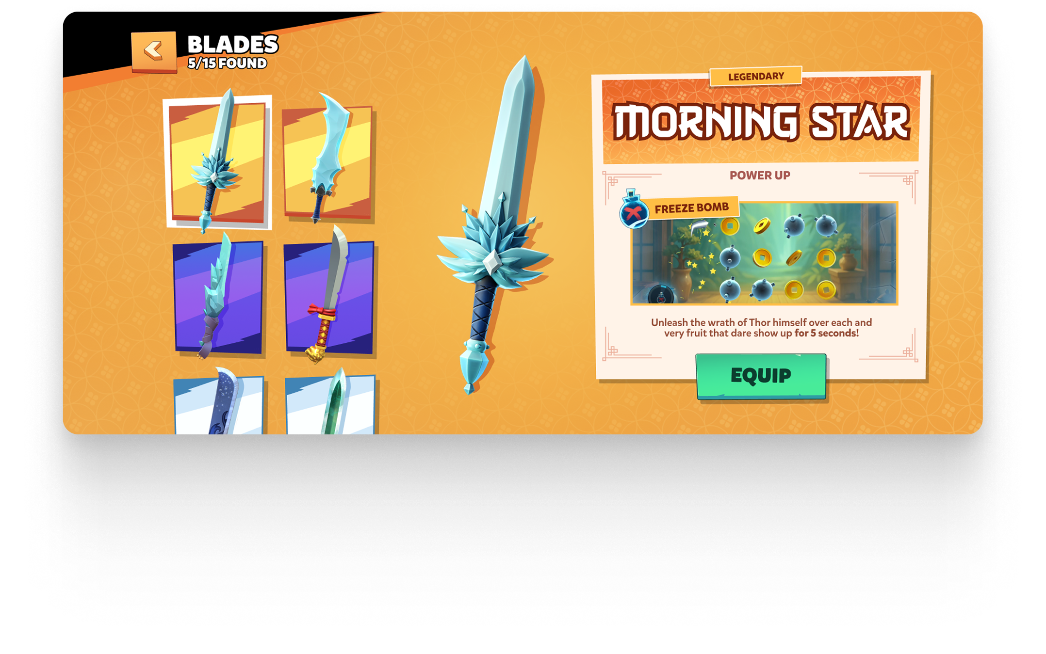 Blade collection and upgrade screen