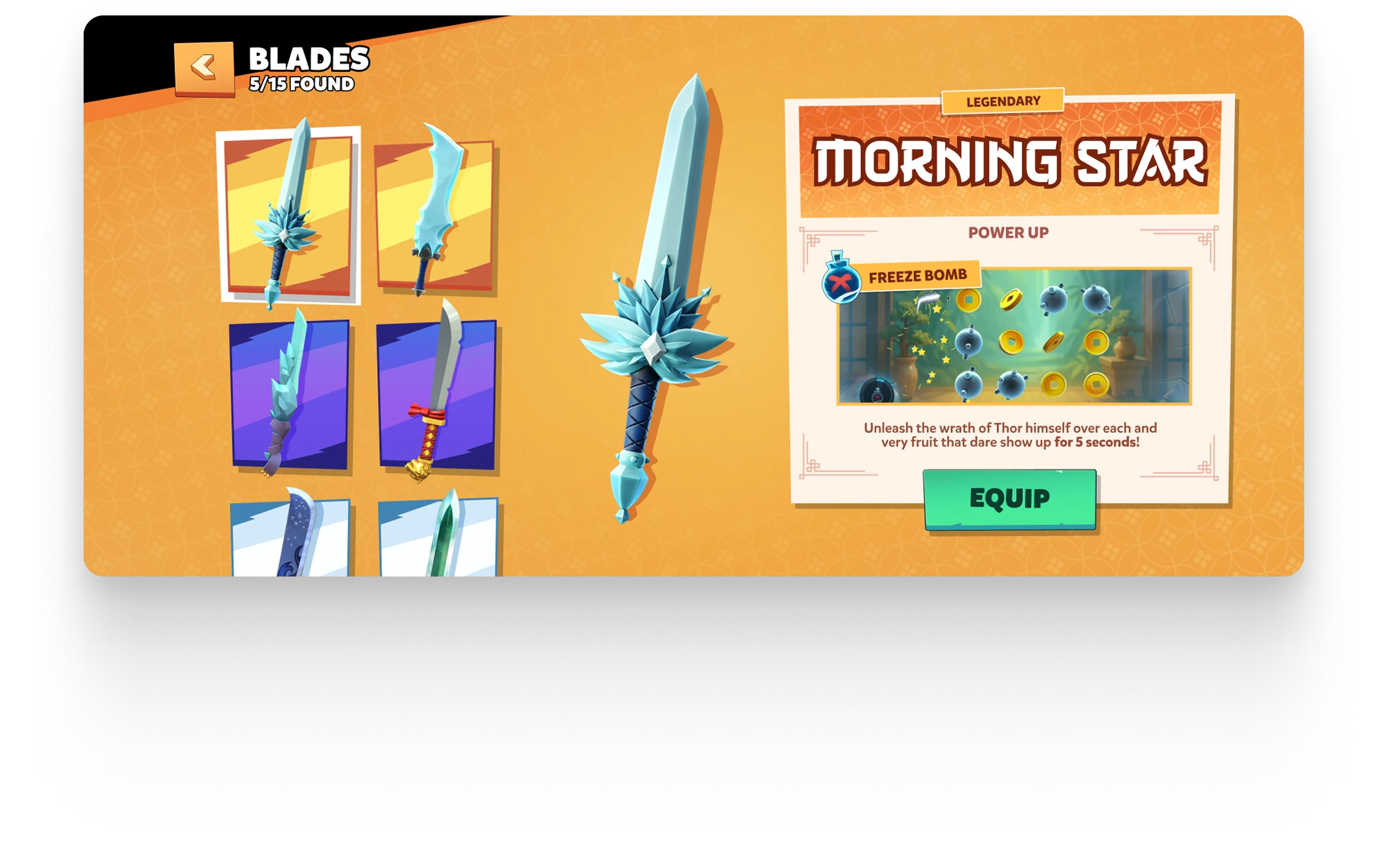 Blade collection and upgrade screen