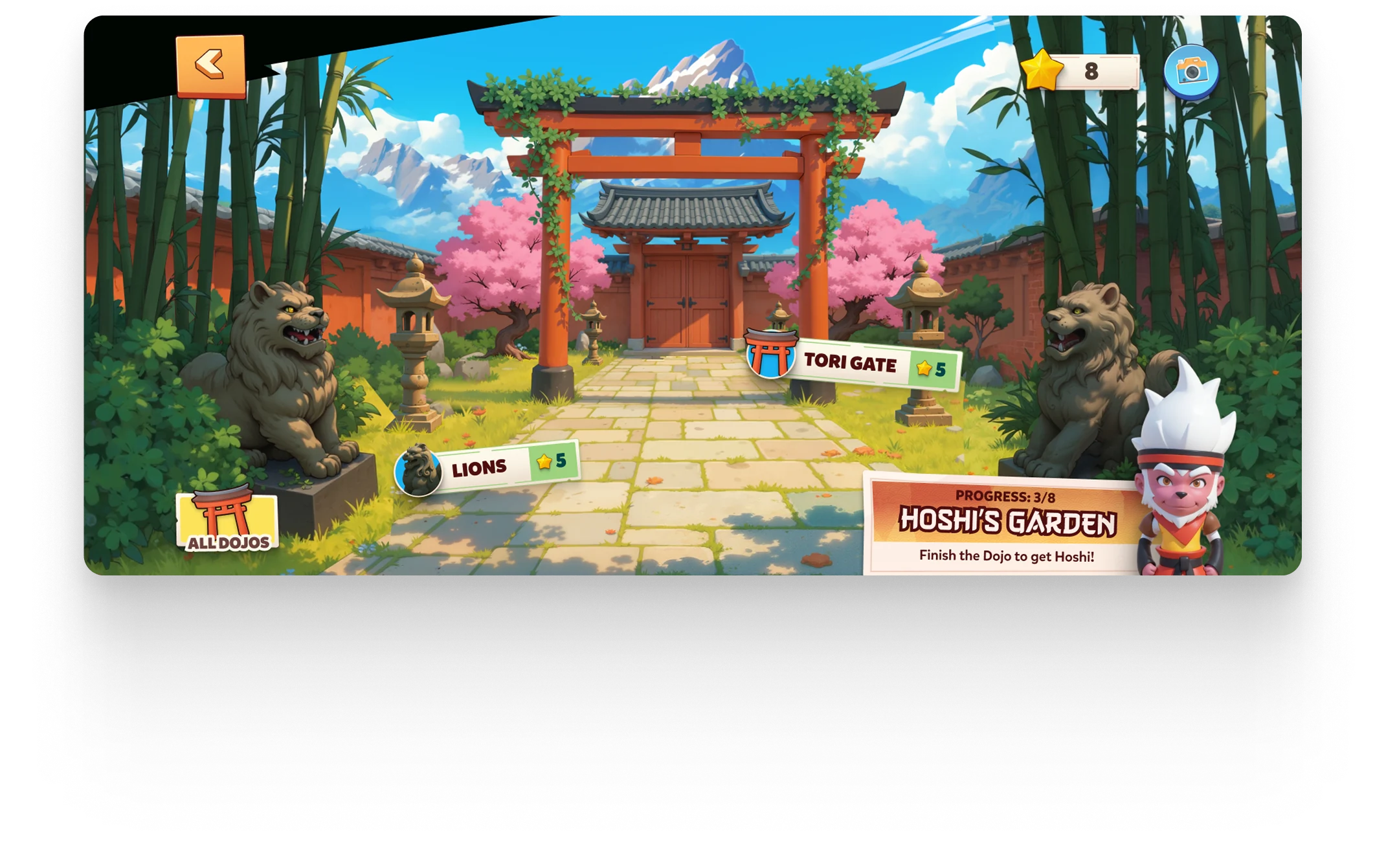 Hoshi's Garden dojo screen with task UI