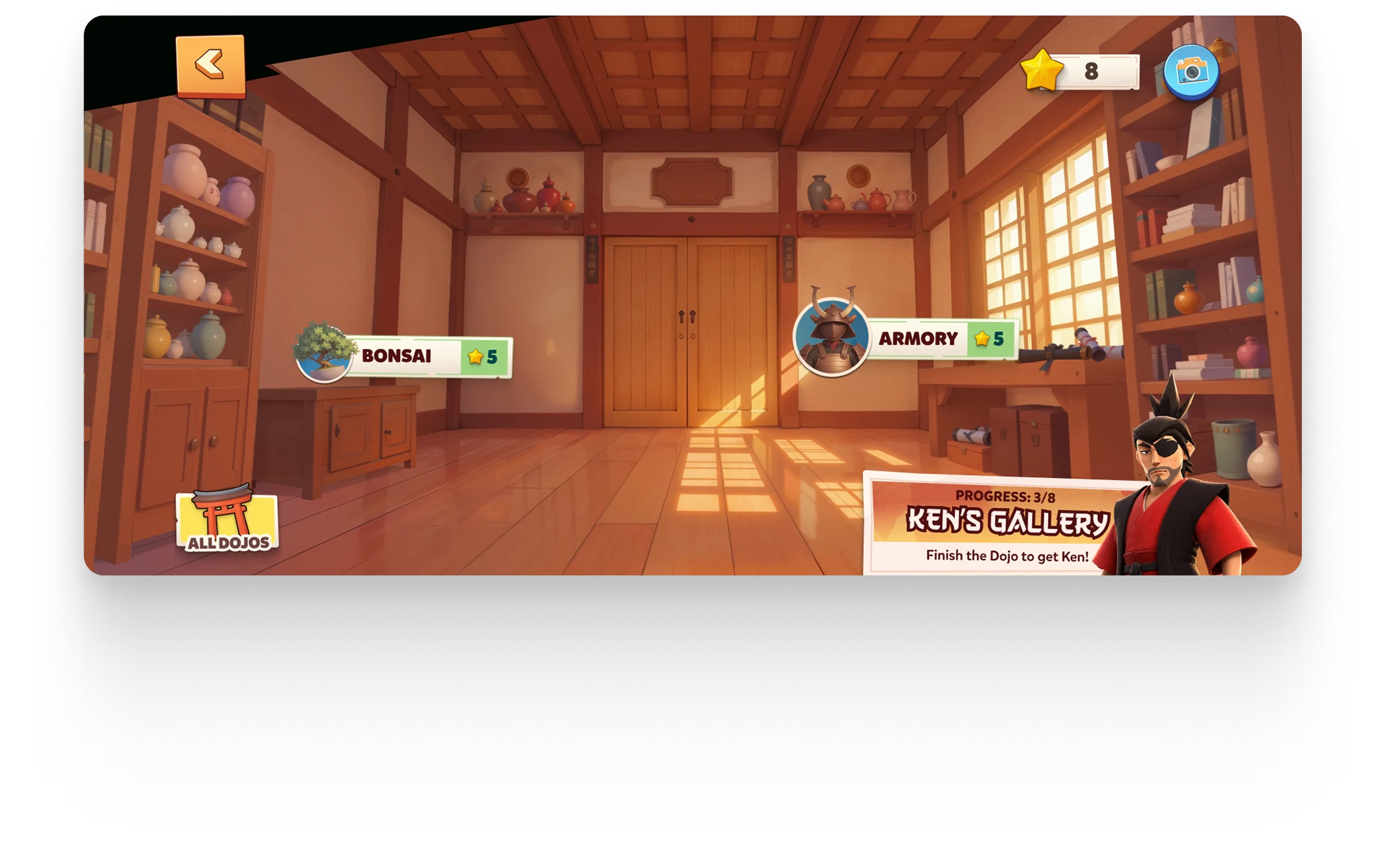 Ken's Gallery dojo screen with task UI
